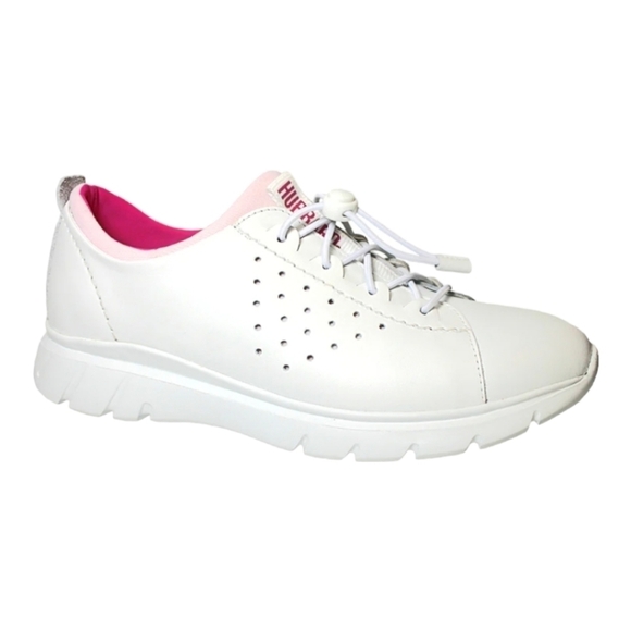 Samuel Hubbard Flight white with pink elastic lace leather sneakers, size 8,EUC - Picture 1 of 9